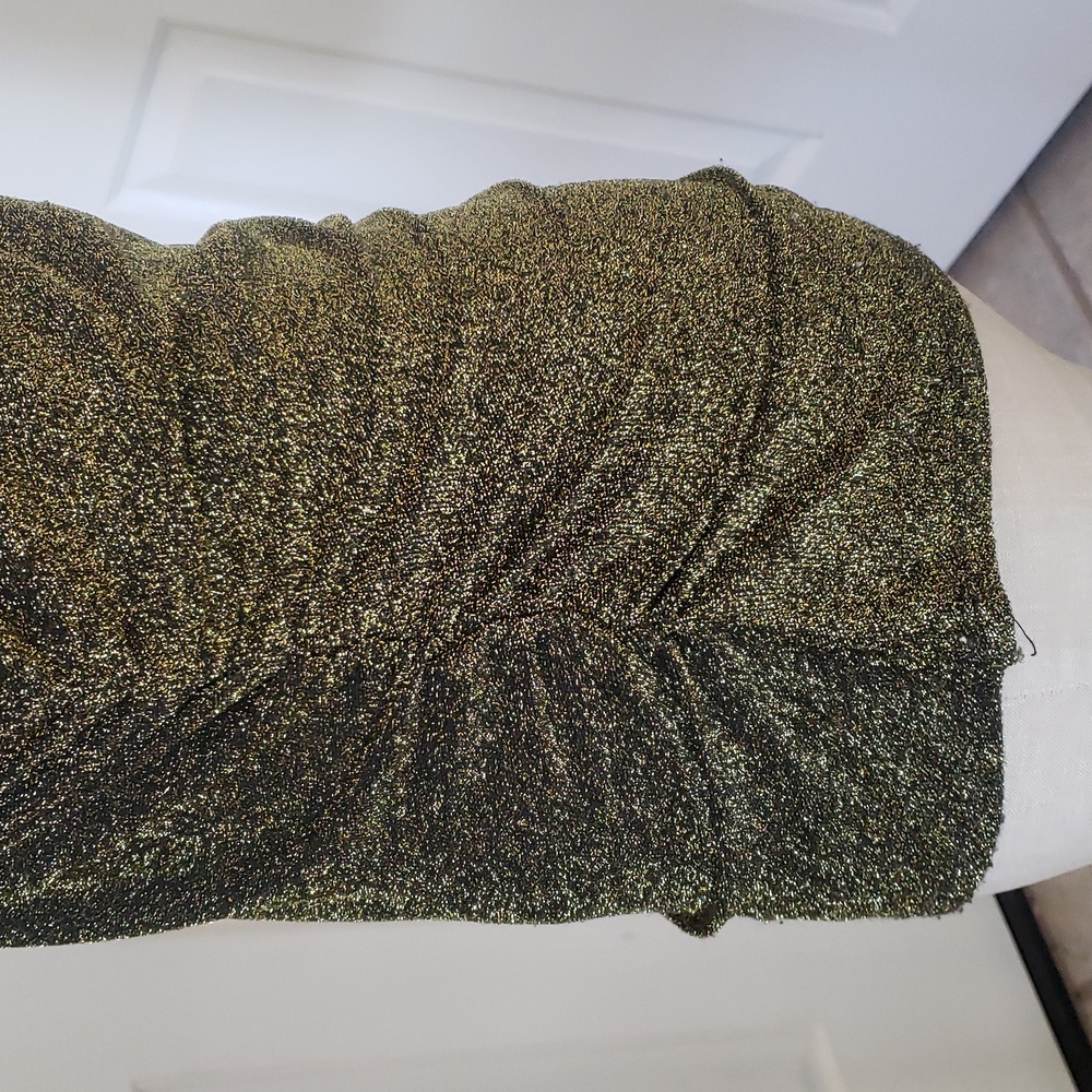 Vintage 90s Nine West Gold Shimmer Ruched Top S Gold Black Ruched Minimalist - Picture 17 of 17